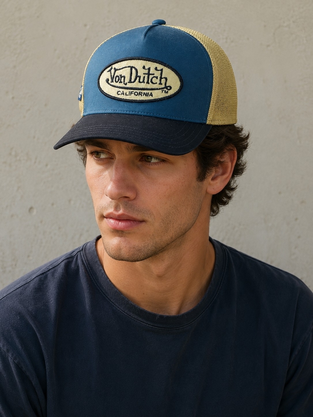 Von Dutch Blue & Beige Trucker Hat with Navy Bill